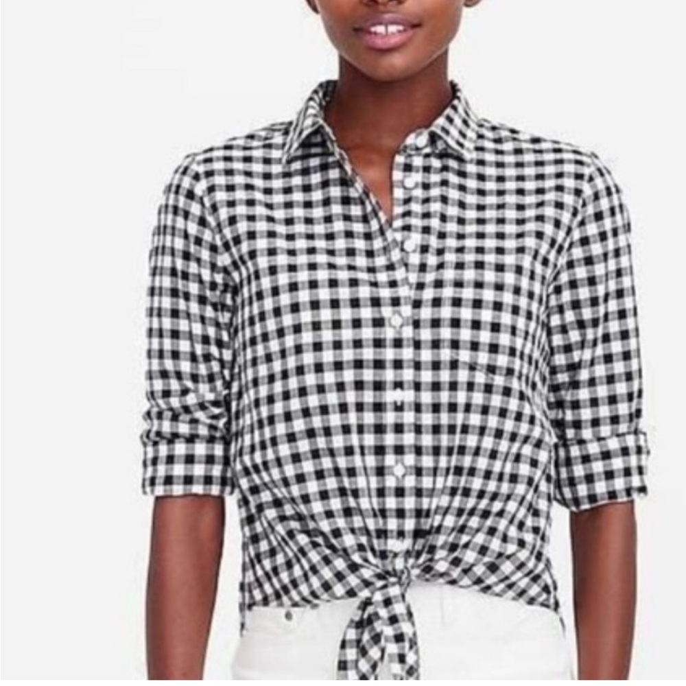 J Crew 100% Cotton Gingham Tie-waist Shirt